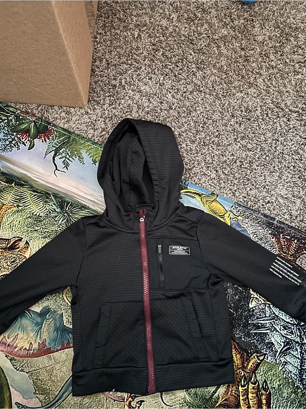 Athletic Works Black Hooded Zip Jacket with Maroon Zipper